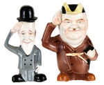 LAUREL & HARDY GLAZED CERAMIC SALT & PEPPER SET.