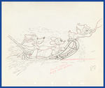 MOOSE HUNTERS PRODUCTION DRAWING FEATURING GOOFY, MICKEY MOUSE & DONALD DUCK.