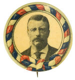 THEODORE ROOSEVELT GRAPHIC BUTTON FEATURING BUNTING DESIGN BY BALTIMORE BADGE.
