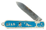 RARE MICKEY MOUSE AND PLUTO POCKET KNIFE WITH ILLUSTRATED METAL GRIPS.