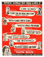 "SNOW WHITE AND THE SEVEN DWARFS" PROMOTIONAL SHEET FOR SHEET MUSIC.