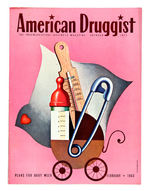 "AMERICAN DRUGGIST" TRADE PUBLICATION WITH AD/POSTER PROMOTING PINOCCHIO MASKS.