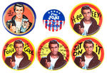 THE FONZ SIX 1970s BUTTONS INCLUDING EMPLOYEE PROMOTIONAL FOR HIS DR. PEPPER GIVE-AWAY GLASS.