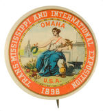 "TRANS-MISSISSIPPI" EXPO LARGE CHOICE COLOR LOGO BUTTON FROM 1898.