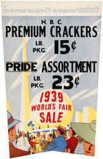 1939 NEW YORK WORLD'S FAIR "N.B.C. PREMIUM CRACKERS" STORE SIGN.