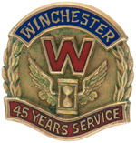 "WINCHESTER 45 YEARS SERVICE" LAPEL STUD, MODERN PEN LIGHT AND TWO EARLIER DU PONT ITEMS.