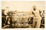 JIM FLYNN VS. JACK JOHNSON 1912 HEAVYWEIGHT CHAMPIONSHIP PROMO REAL PHOTO POSTCARD.