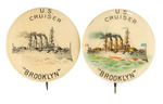WARSHIP 1898 BUTTON IN TYPICAL COLOR & FIRST SEEN B/W VERSION.