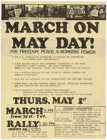 MAY DAY 1969 AND TWO ATTICA 1971 PROTEST RALLY HANDBILLS PLUS 2 BUTTONS.