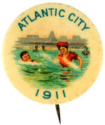 PLAYFUL COUPLE GORGEOUS COLOR "ATLANTIC CITY 1911" BUTTON.