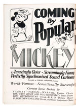 MICKEY MOUSE DOUBLE PAGE AD IN 1929 "MOTION PICTURE NEWS" EXHIBITOR MAGAZINE.