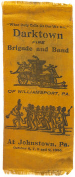 "DARKTOWN FIRE BRIGADE AND BAND" 1896 RARE RIBBON.