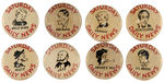 "SATURDAY DAILY NEWS" COMPLETE SET OF EIGHT 1930s BUTTONS.