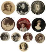 THEATRICAL, AND POSSIBLY MOVIE, BUTTON GROUP OF 11 WOMEN.