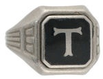 "STERLING SILVER" AVIATION LOGO RING PLUS THREE RARE INITIAL RINGS.