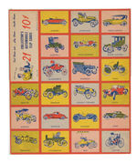 "COLLECTOR'S AUTOMOBILE FLIP CARDS" UNCUT SHEET.