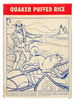 "QUAKER PUFFED RICE/SGT. PRESTON COLORING PICTURE" CEREAL BOX.