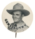 "GENE AUTRY" FOUR EARLY PORTRAIT BUTTONS WITH MATCHING SETS OF PHOTOS.