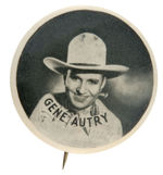 "GENE AUTRY" FOUR EARLY PORTRAIT BUTTONS WITH MATCHING SETS OF PHOTOS.