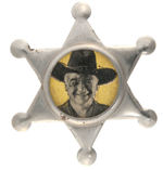 HOPALONG CASSIDY TWO BUTTONS AND A TIN STAR ALL IN MATCHING YELLOW COLOR.