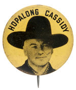 HOPALONG CASSIDY TWO BUTTONS AND A TIN STAR ALL IN MATCHING YELLOW COLOR.