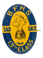 PHILADELPHIA AREA GRADUATING CLASS BUTTON WITH EARLIEST OF THREE DESIGNS PICTURING SAD SACK.