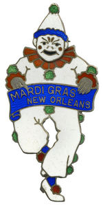 "STERLING" CLOWN WITH MOVABLE HEAD PROMOTES "MARDI GRAS NEW ORLEANS."