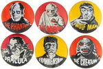 "FAMOUS MONSTERS BUTTONS" SET WITH VENDING MACHINE DISPLAY CARD.