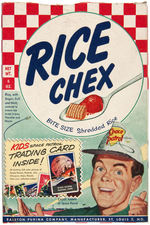 "RICE CHEX" CEREAL BOX WITH "SPACE PATROL TRADING CARD" OFFER.