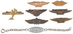 "JIMMIE ALLEN FLYING CADET" COLLECTION OF SEVEN BADGES AND "PILOT" BRACELET.