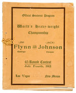 "WORLD'S HEAVY-WEIGHT CHAMPIONSHIP JIM FLYNN CHALLENGER AND JACK JOHNSON CHAMPION" 1912 PROGRAM.