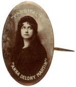 LITERARY WOMAN REAL PHOTO BUTTON WITH 1915 SUFFRAGE TORCH NJ TIE-IN.