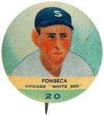 PR2 ORBIT GUM BASEBALL BUTTON #20 LEW "FONSECA" CHICAGO WHITE SOX FROM 1932-33 SET OF 117.