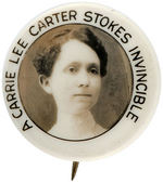 RARE REAL PHOTO BUTTON FOR TEMPERANCE LEADER READING " A CARRIE LEE CARTER STOKES INVINCIBLE"