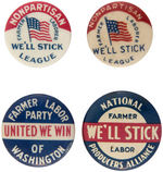 FARMER-LABOR PARTY GROUP OF FOUR BUTTONS INCLUDING TWO RARITIES.