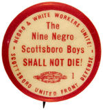 SCOTTSBORO BOYS RARE CIVIL RIGHTS BUTTON.