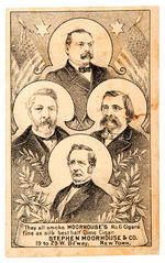 CLEVELAND-HENDRICKS/BLAINE-LOGAN 1884 DOUBLE JUGATE TRADE CARD.