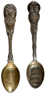 CLEVELAND AND HARRISON 1892 MATCHING JUGATE “STERLING” SPOONS.