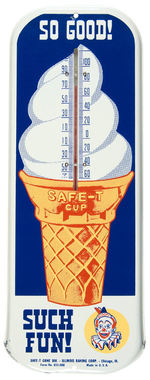 “SAFE-T-CONE” TIN SIGN WITH THERMOMETER.