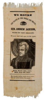 ANDREW JACKSON 1845 MEMORIAL RIBBON WITH YOUNG PORTRAIT.