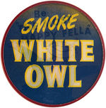 "SMOKE WHITE OWL" CIGAR CARTOON FLASHER 1950s BUTTON.