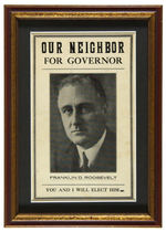 FRANKLIN D. ROOSEVELT FOR GOVERNOR EXTREMELY RARE SMALL POSTER.