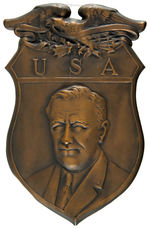 FRANKLIN ROOSEVELT “USA” EMBOSSED SHIELD PLAQUE.