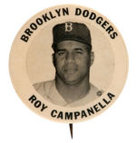 "ROY CAMPANELLA BROOKLYN DODGERS" EXCEPTIONALLY RARE STADIUM PORTRAIT BUTTON.