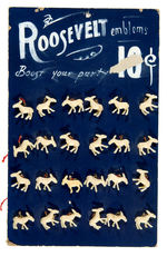 “ROOSEVELT EMBLEMS 10¢ BOOST YOUR PARTY” FULL STORE CARD OF DONKEY CHARMS.