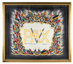 “PAX” AND "V" FOR VICTORY FRAMED TEXTILE WITH FDR AND FOUR ALLIED LEADERS.