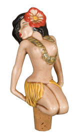 IMPRESSIVE TOPLESS HULA GIRL BOTTLE STOPPER.