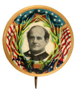 BRYAN SCARCE 1908 FLAG AND WREATH DESIGN PORTRAIT BUTTON.