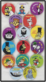 SIXTEEN P.A.T. WARD TV CARTOON CHARACTER BUTTONS 1984 BY BUTTON-UP CO.