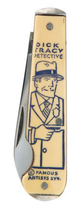 "DICK TRACY DETECTIVE" SINGLE BLADE 1930s KNIFE UNUSED AND ESSENTIALLY MINT.